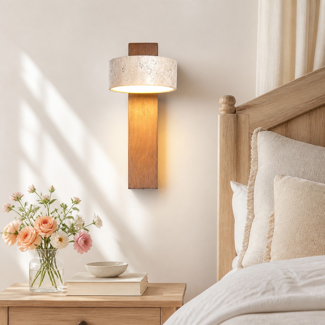 Elida wall sconce beside a bed