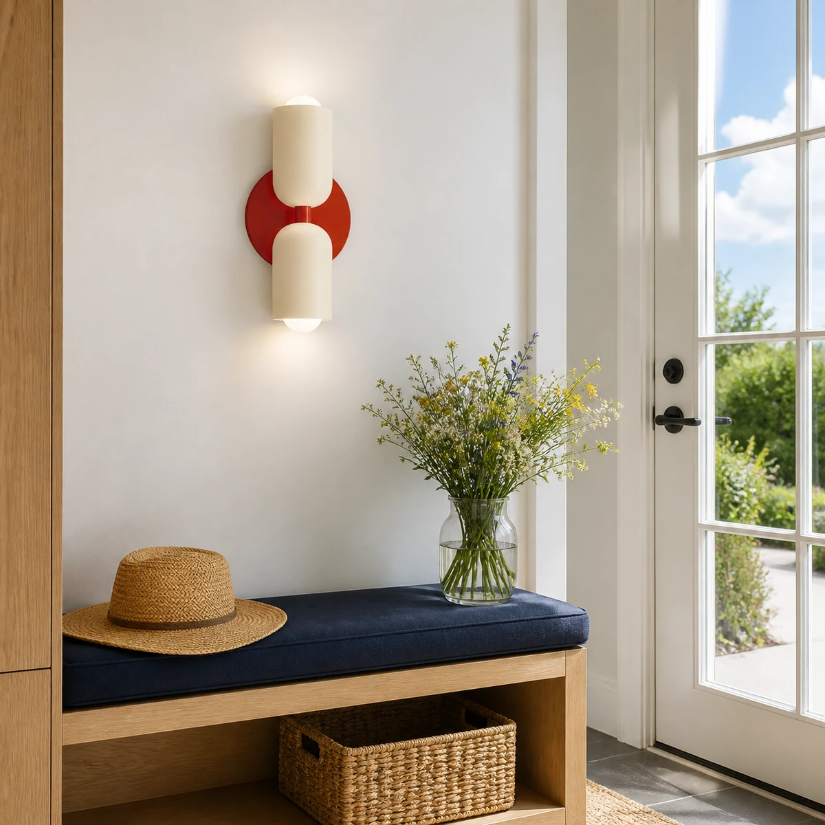 Barra wall light in a bright modern American mudroom