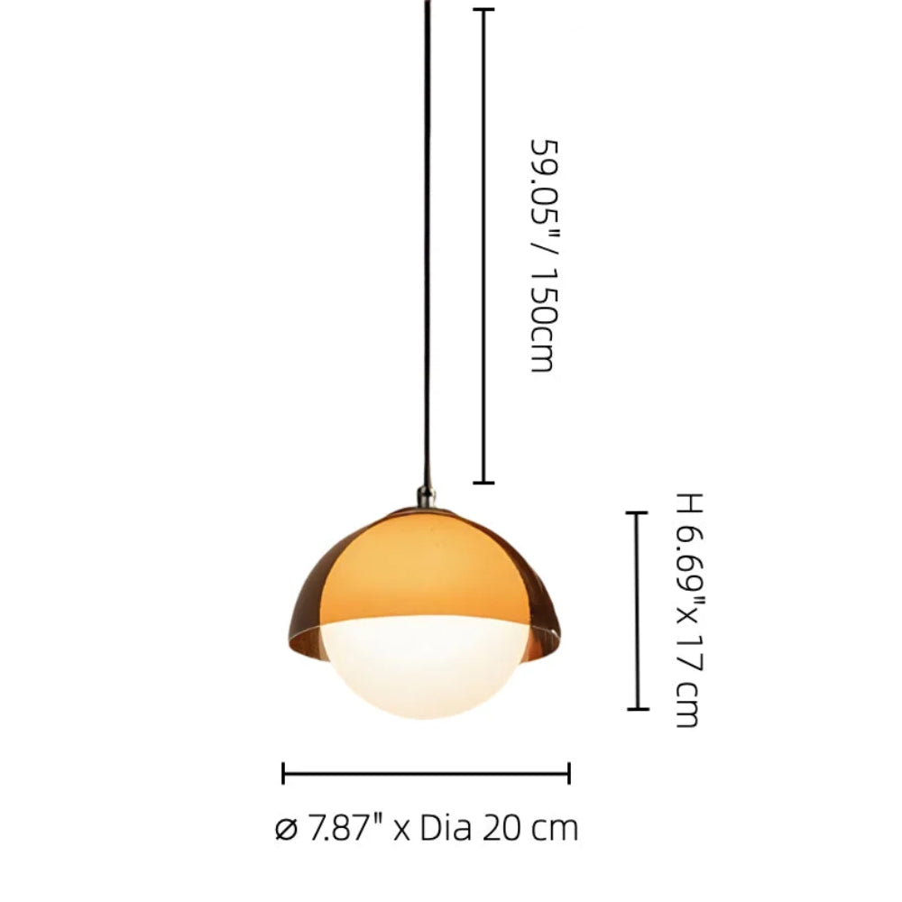 Actual product dimensions: 7.87 inches diameter, 6.69 inches high and 59.05 inch suspension