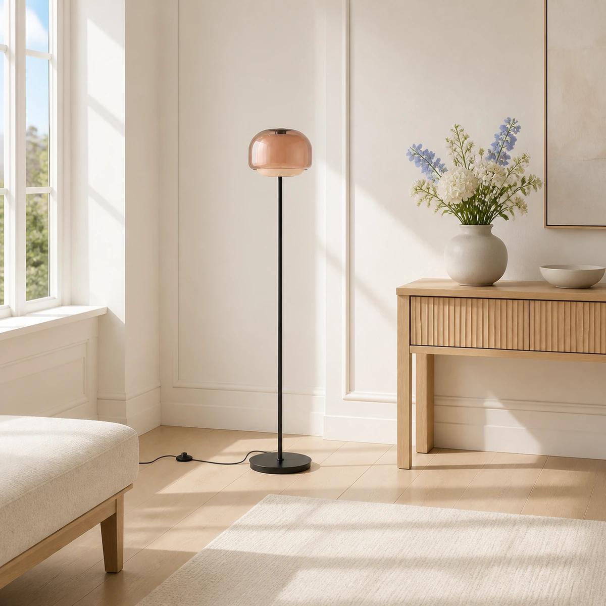 Nude Sanae floor lamp in a bright entry lounge