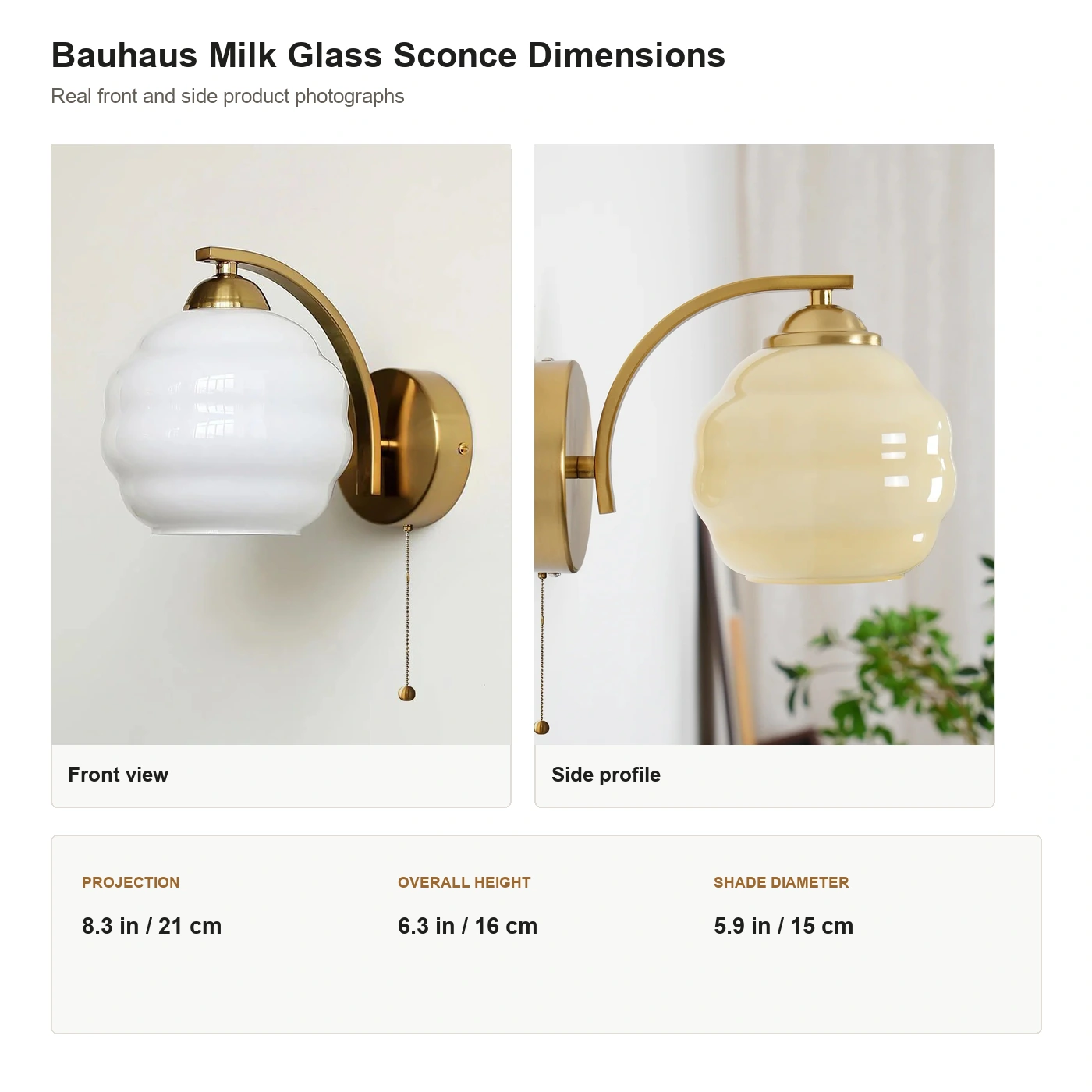 Bauhaus milk glass wall sconce real product dimensions