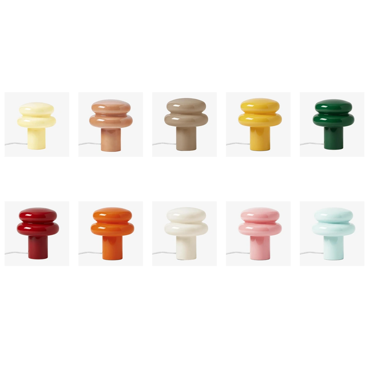 Ten available Lailly glass table lamp colors
