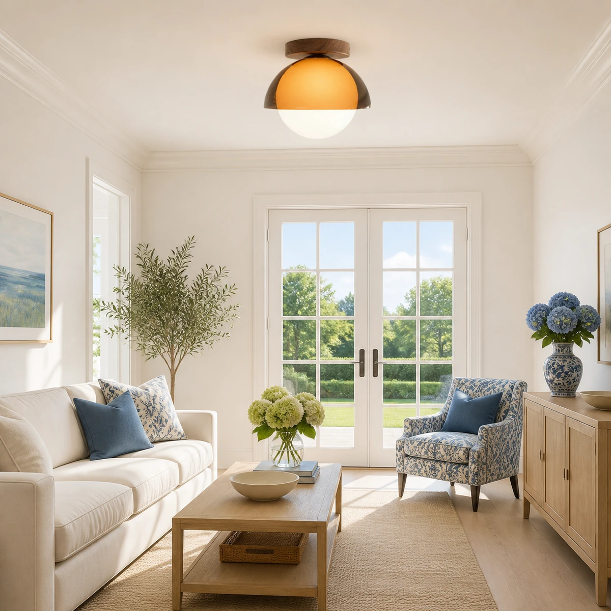 Skadi Type A amber ceiling light in a sunlit living room