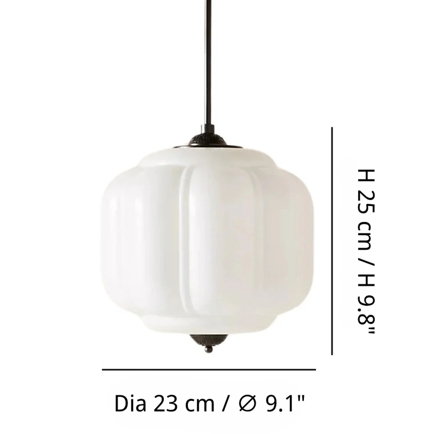 Mia real white-glass pendant dimension image