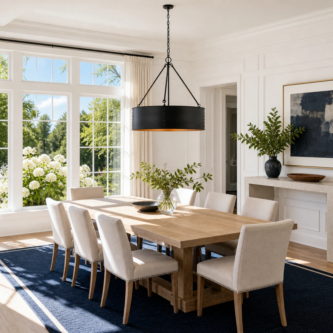 Quillan pendant over a formal dining table