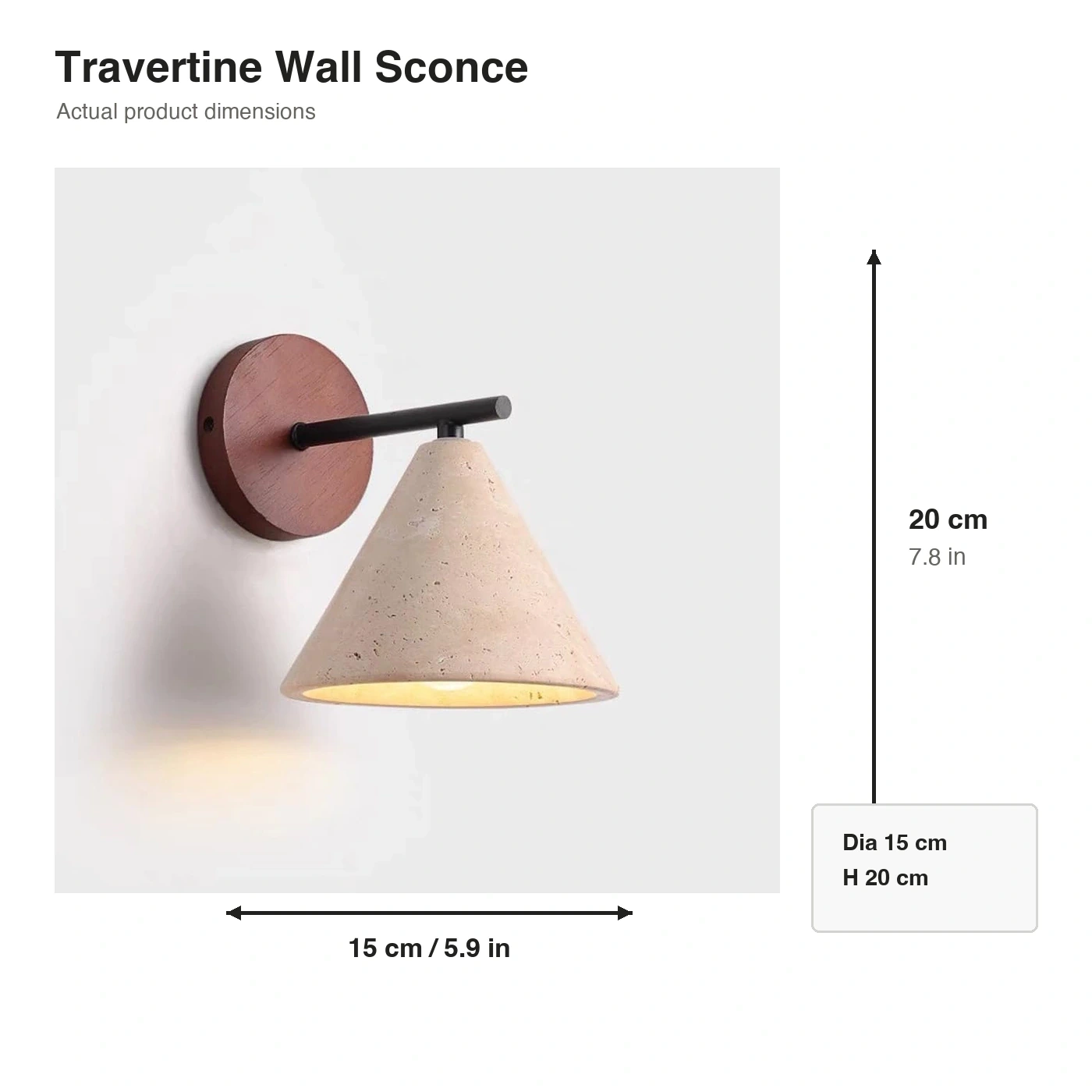 Actual travertine wall light with 15 cm diameter and 20 cm height