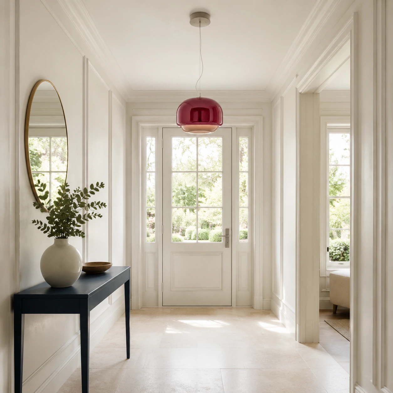 Burgundy Sanae pendant in a bright entryway