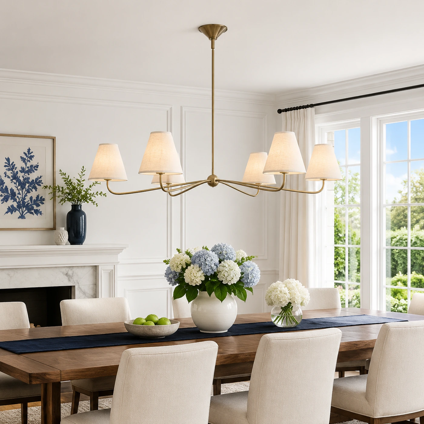 Six Plain / Dining featuring the Jethro linen linear chandelier