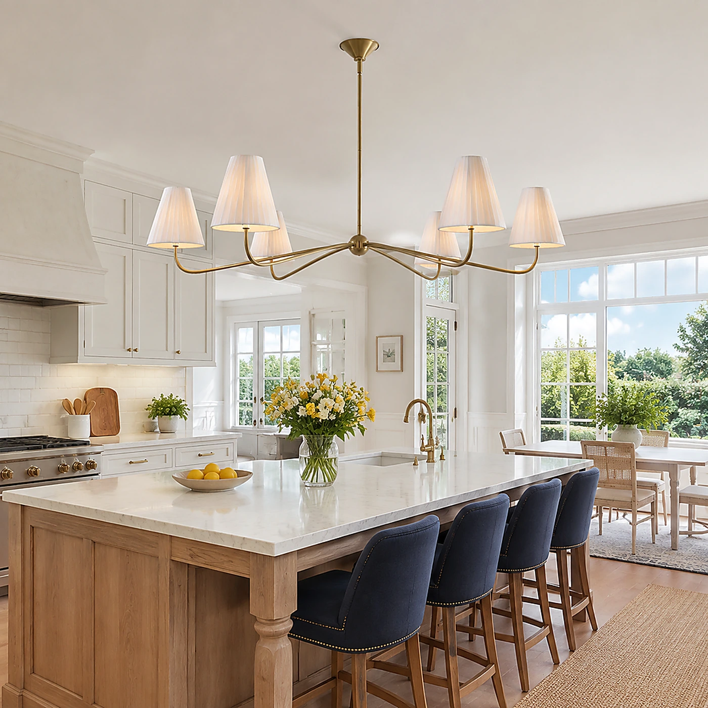 Six Pleated / Kitchen featuring the Jethro linen linear chandelier