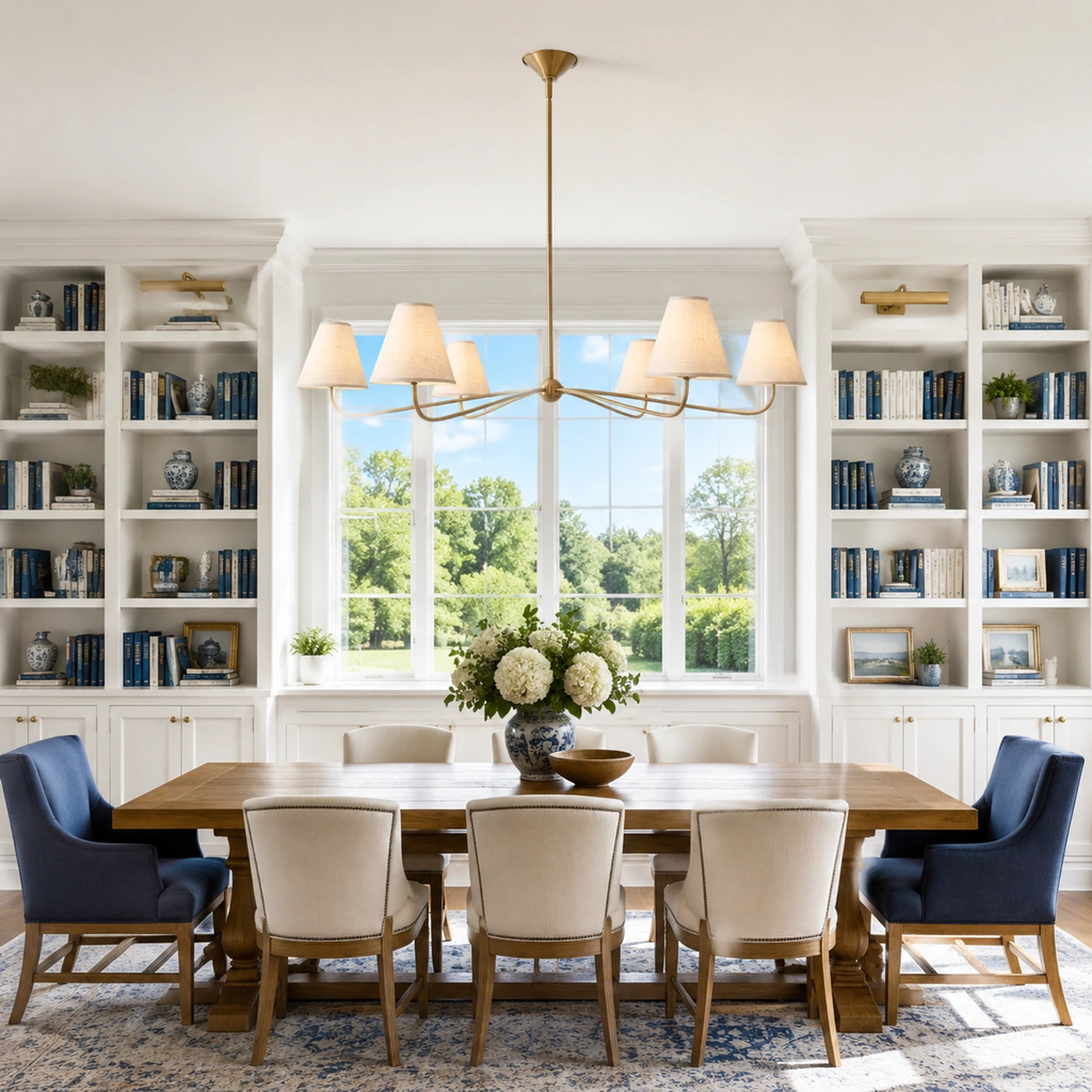 Six Plain / Library featuring the Jethro linen linear chandelier