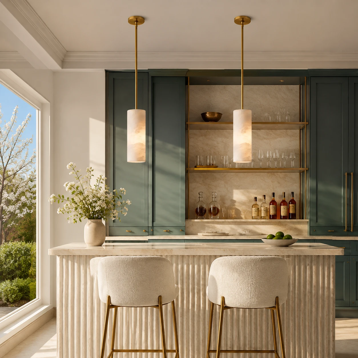 Brass Eamon pendants above a home bar