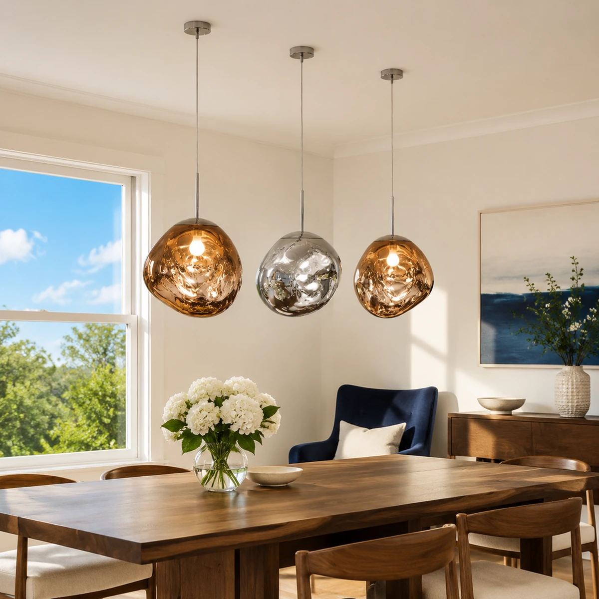 Amber and Silver dining trio
