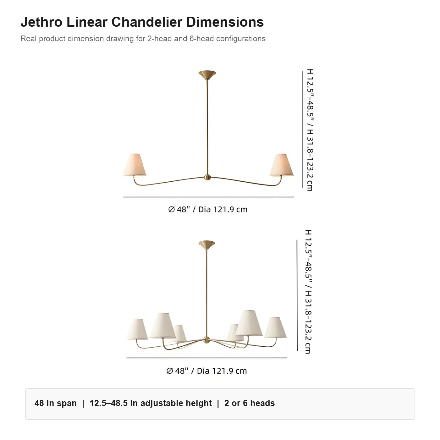 Real Jethro 48 inch chandelier dimensions