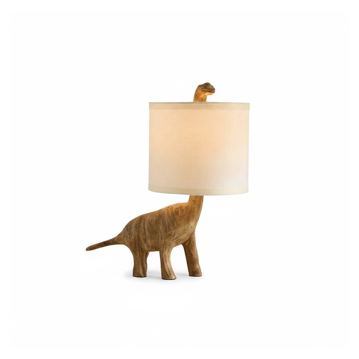 Ragnar Modern Linen Shade Jurassic Dinosaur Carved Wood Table Lamp - sku real product