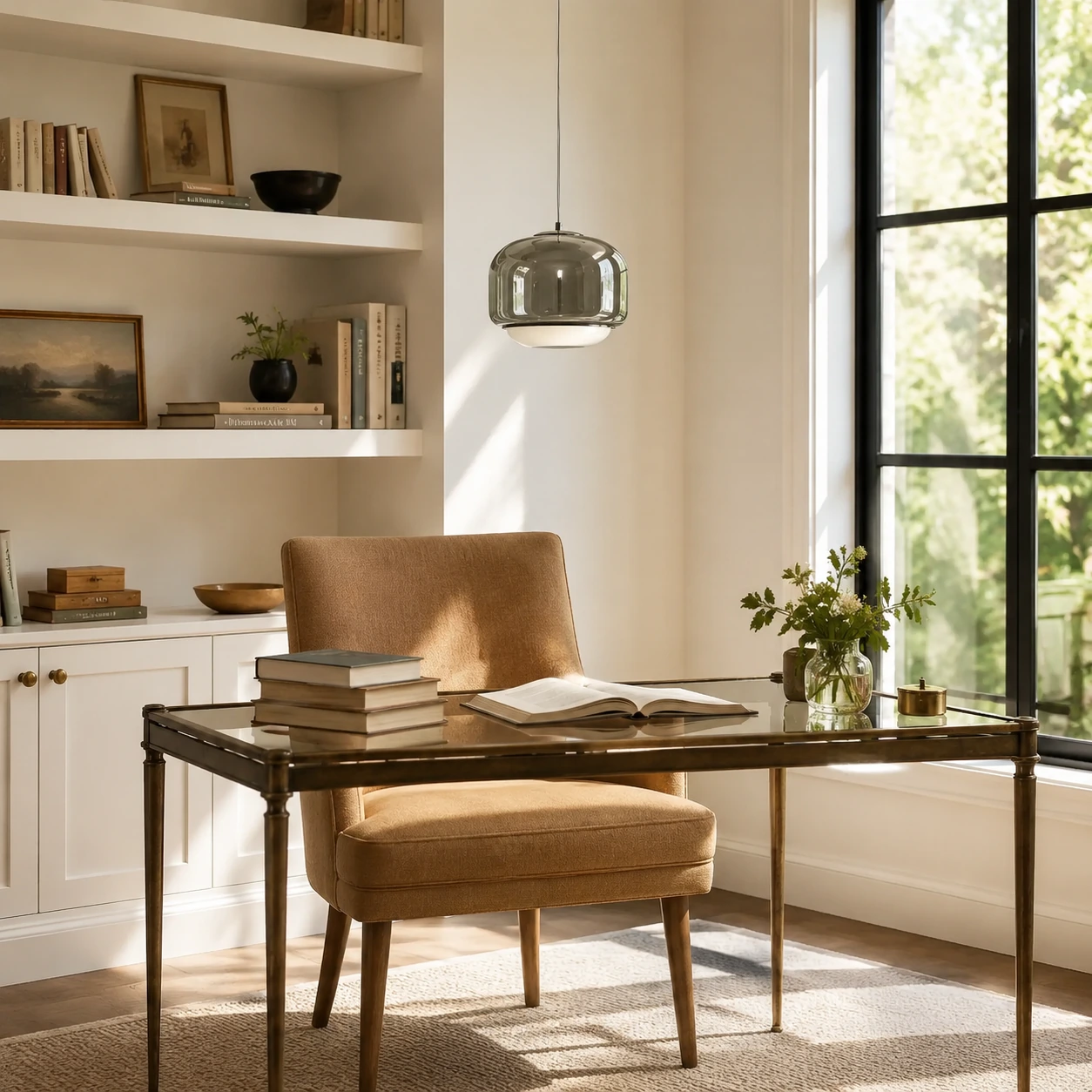 Smoke Gray Sanae pendant in a study