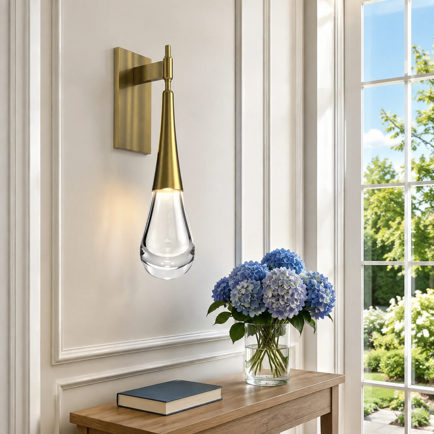 Paciano Heritage Brass clear glass water drop wall sconce