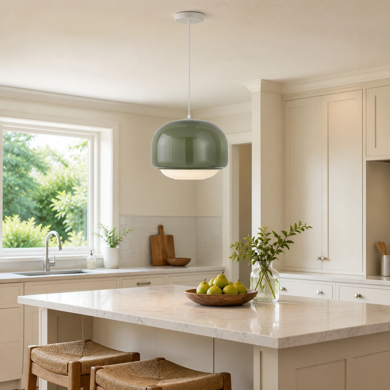 Gray Green Sanae pendant in a bright kitchen
