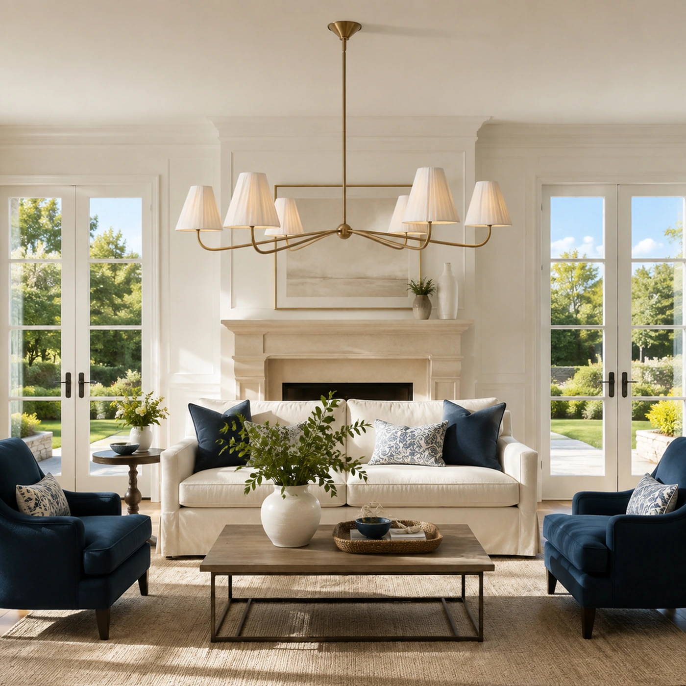 Six Pleated / Living featuring the Jethro linen linear chandelier