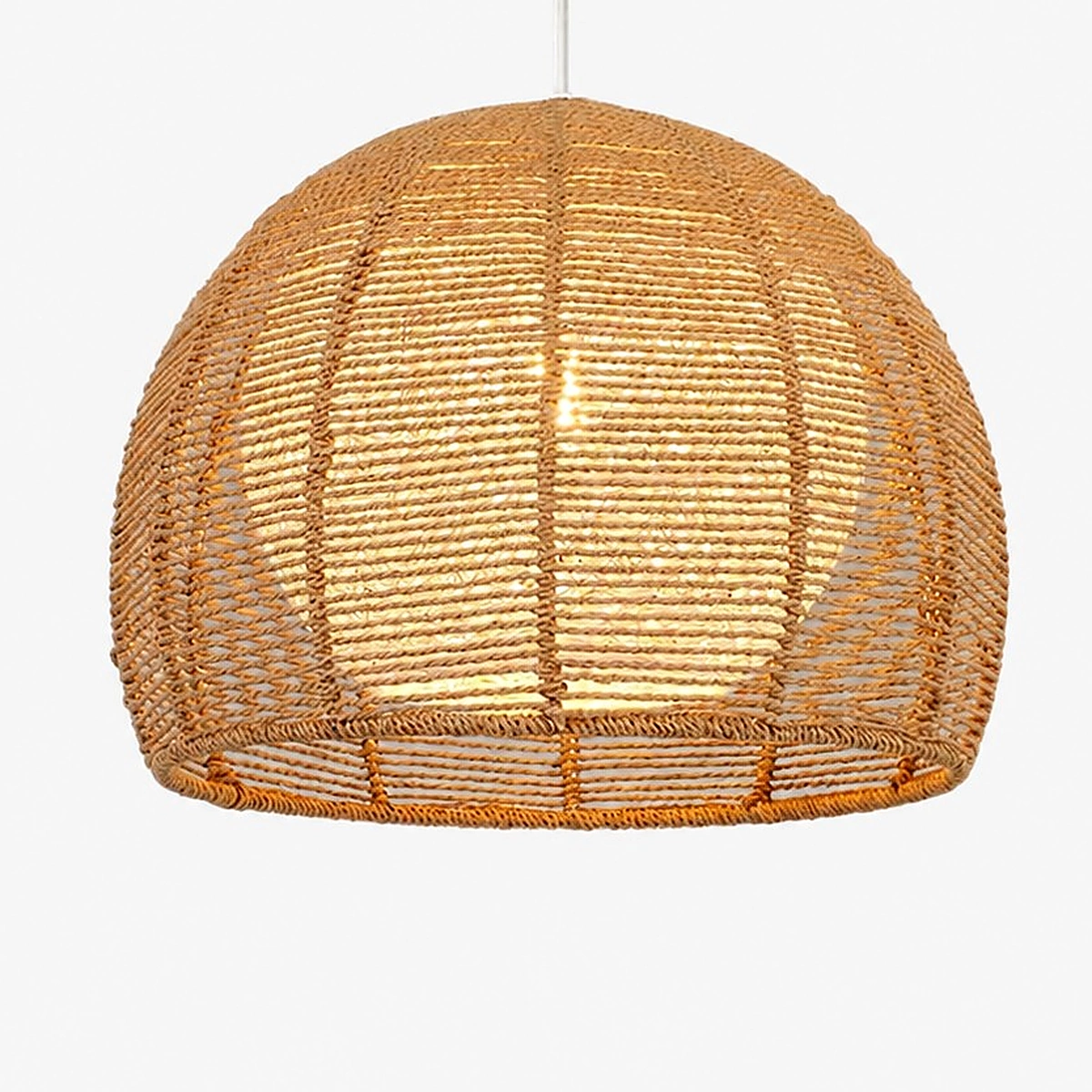 Close view of the brown woven rattan shade