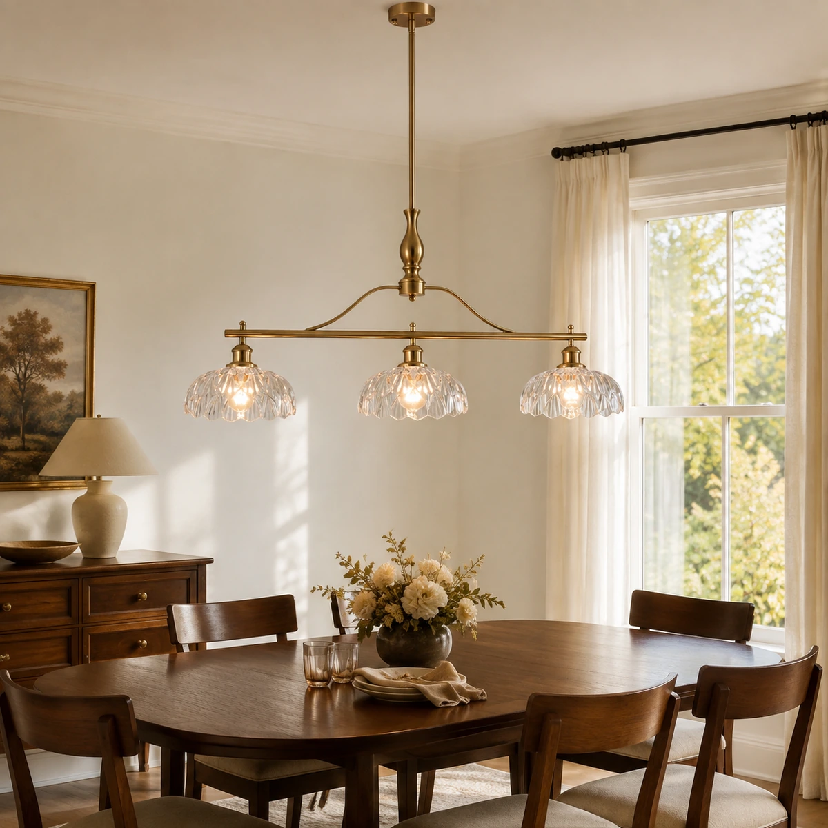 Rowan Vintage Textured Glass 3-Light Chandelier in Dining room