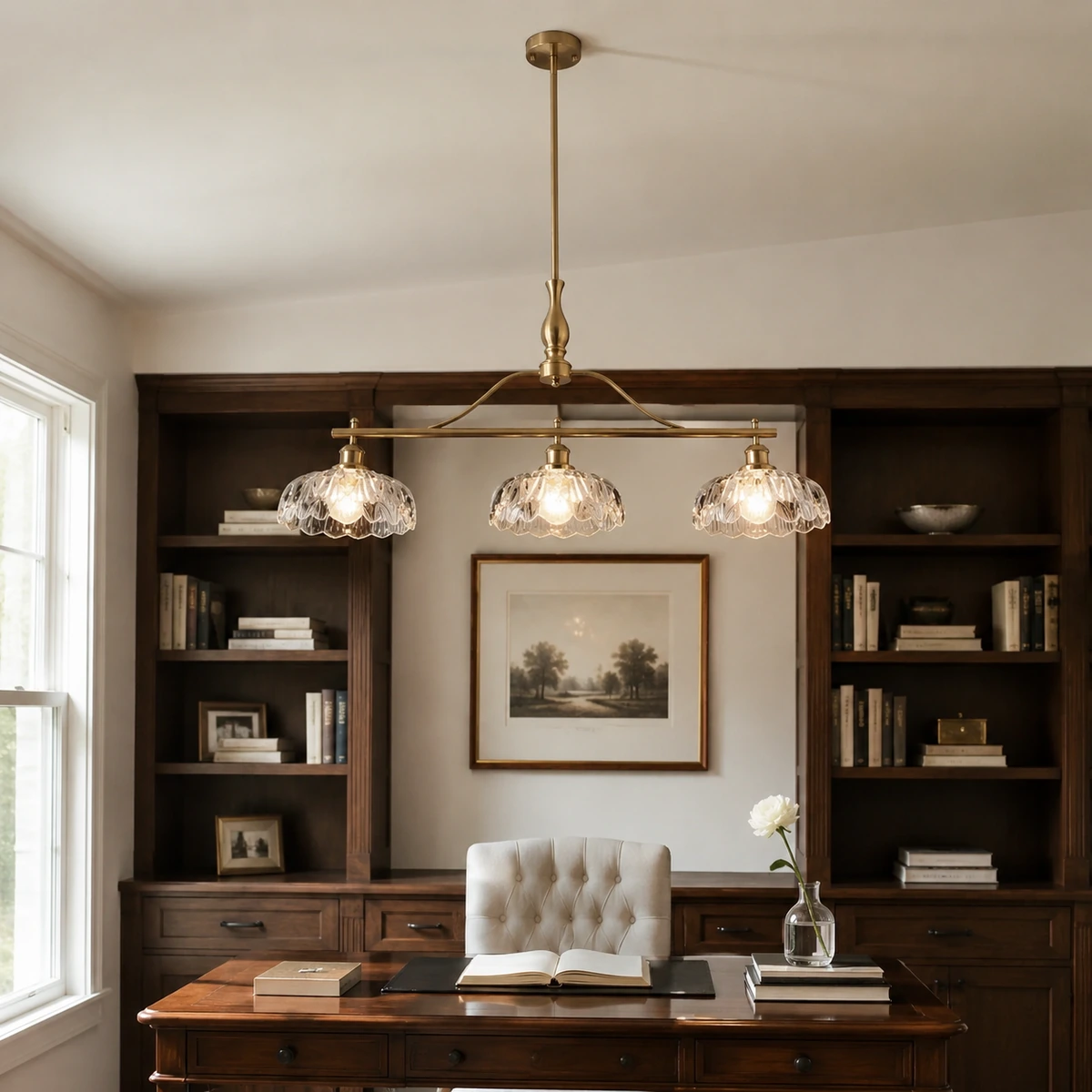 Rowan Vintage Textured Glass 3-Light Chandelier in Home office