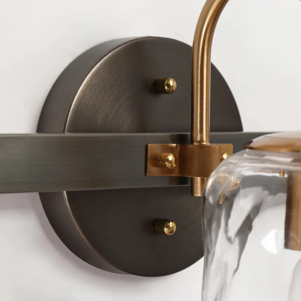 Close view of the Blythe dark metal bar and round wall plate