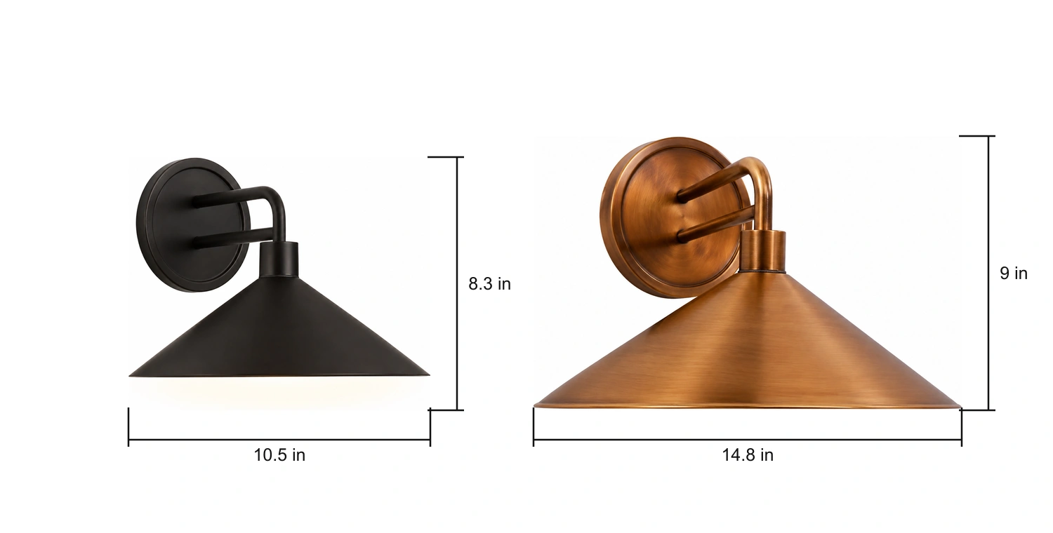 Rhett Vintage Metal Cone Bedroom Wall Lamp dimensions