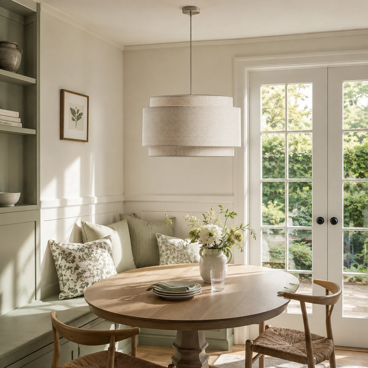 Natural Hayden pendant above a sunlit breakfast nook