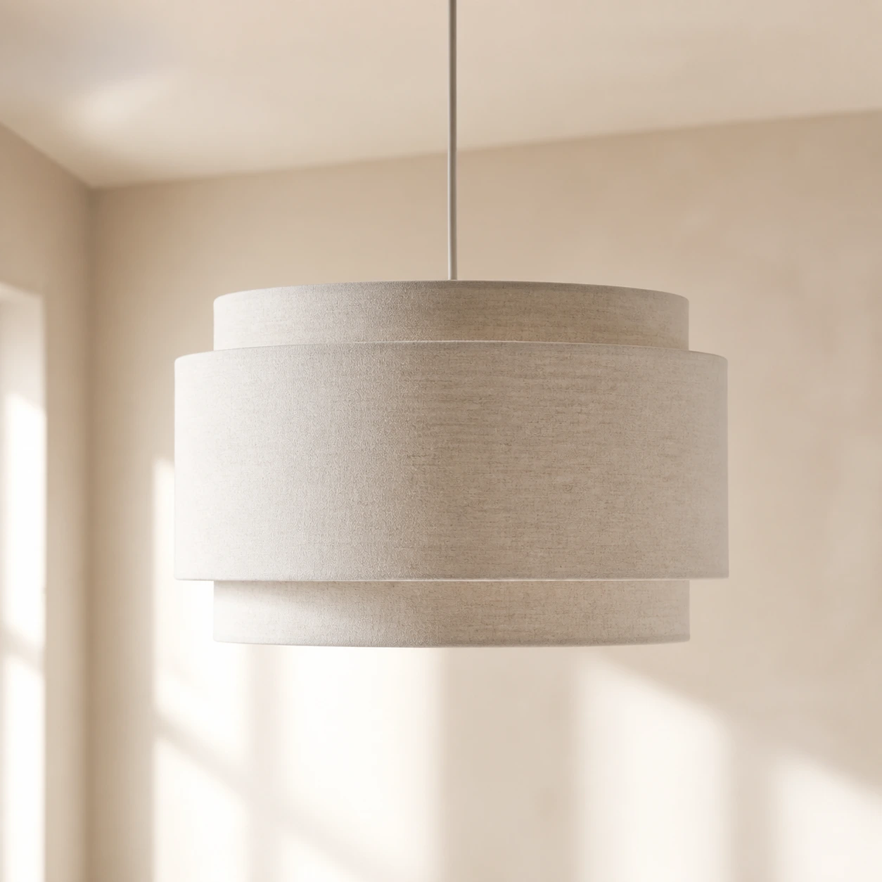 Hayden natural linen drum pendant in bright daylight