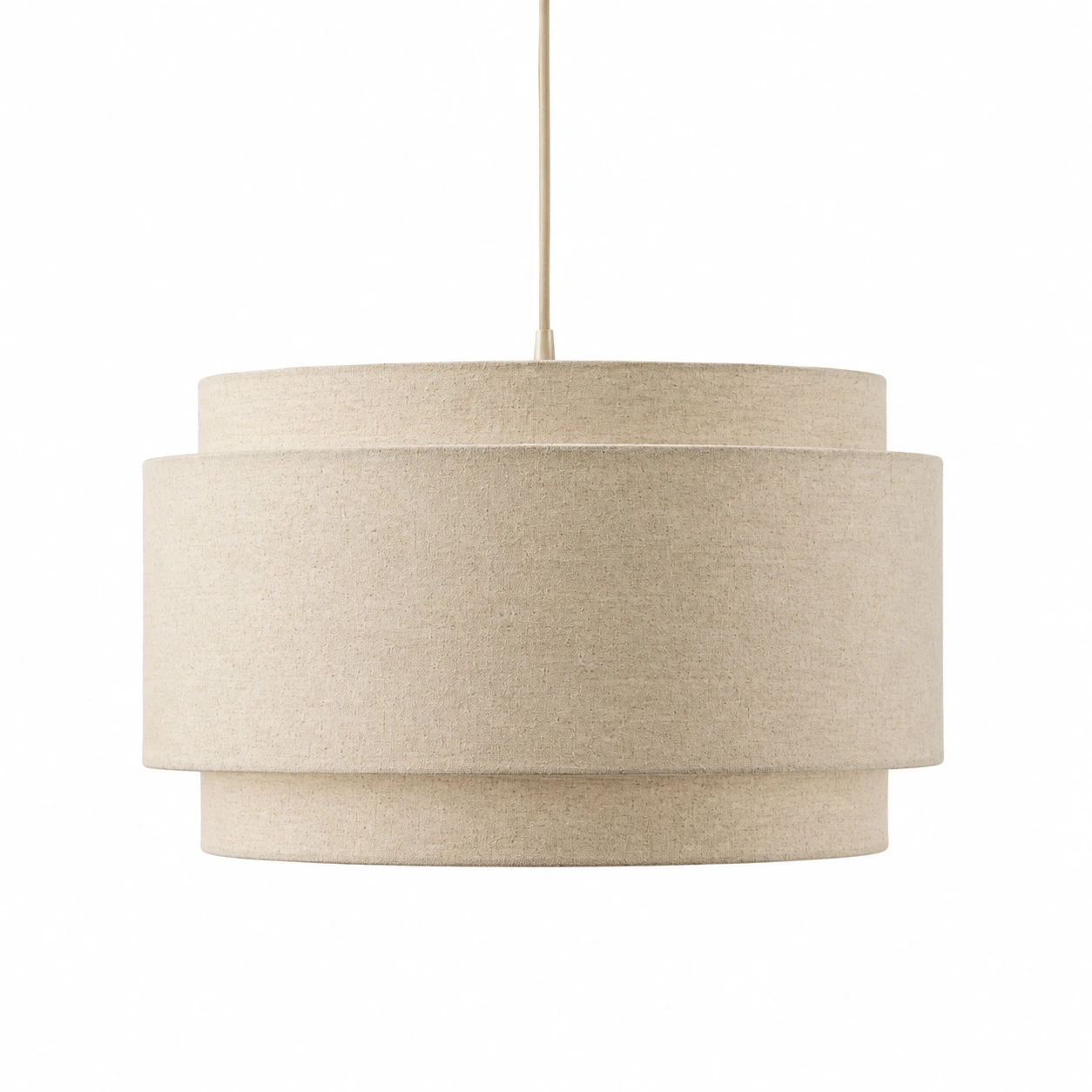Natural Hayden three-tier linen drum pendant on white