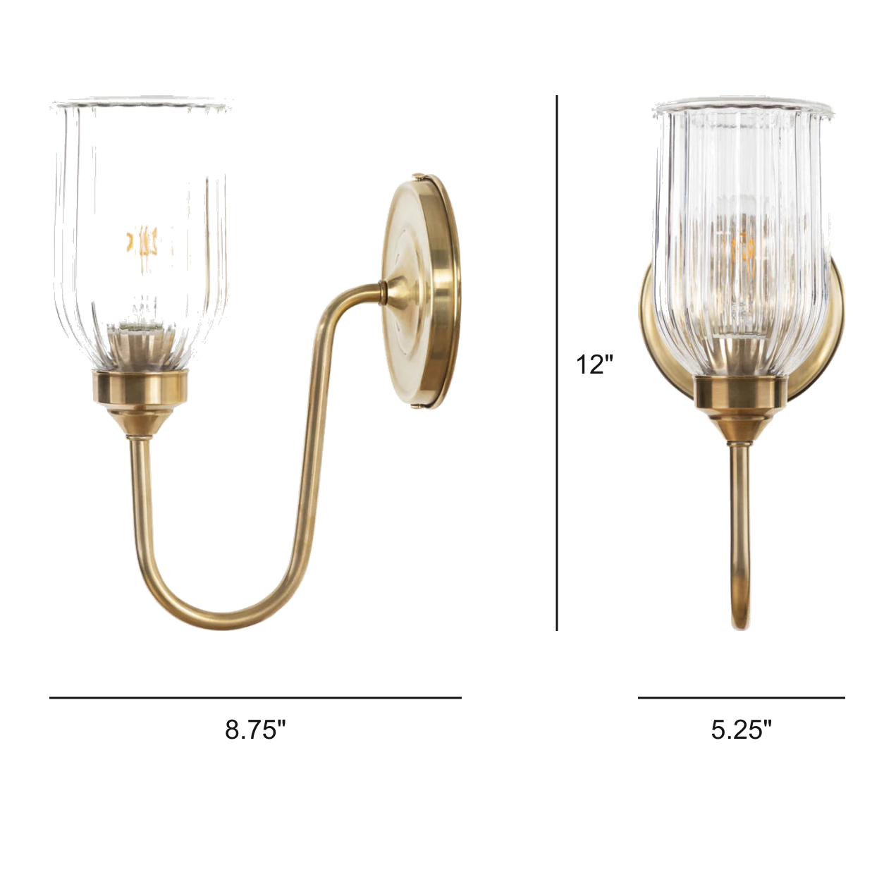 Menae wall sconce dimensions: 5.25 inch width, 8.75 inch depth and 12 inch height