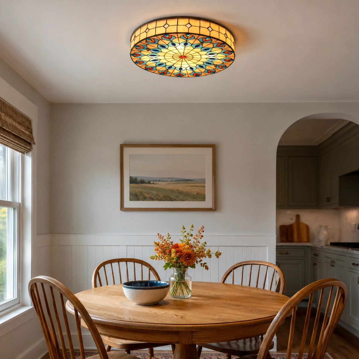 Cerise 4-Light Vintage Tiffany Stained Glass Ceiling Light in Dining nook