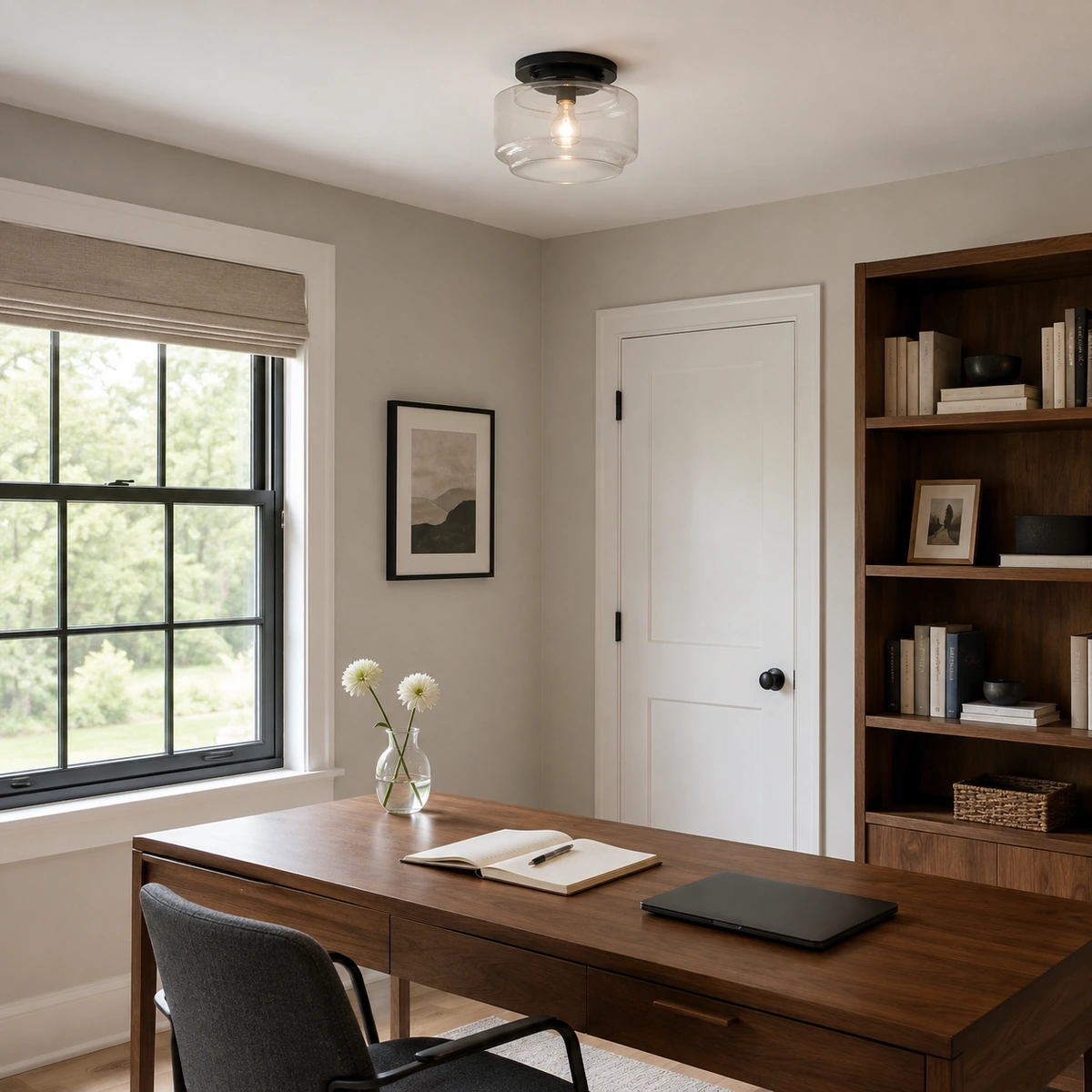 Lena Modern Brass Clear Glass Flush Mount Ceiling Light in Home office - Flat Black