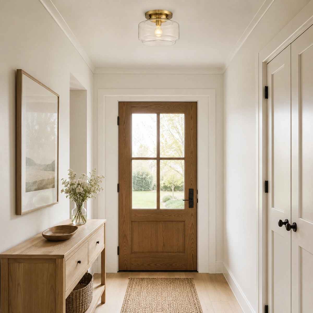 Lena Modern Brass Clear Glass Flush Mount Ceiling Light in Entry hall - Satin Brass