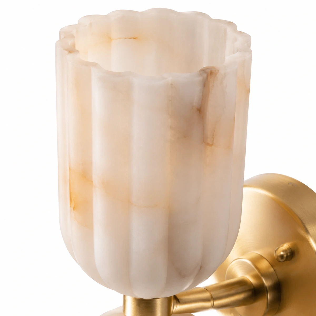 Close view of the Lysander hand-fluted alabaster shade