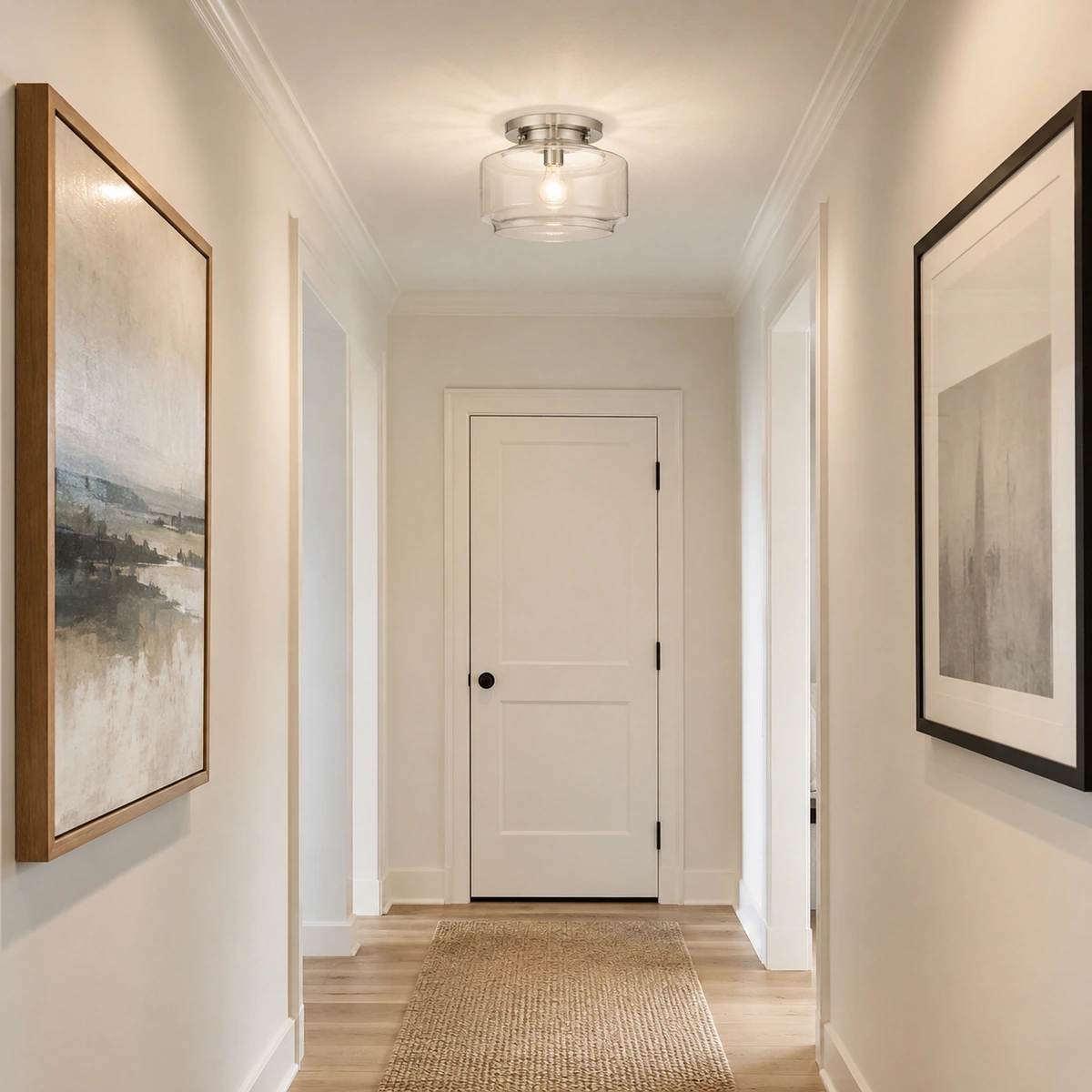 Lena Modern Brass Clear Glass Flush Mount Ceiling Light in Hallway - Polished Nickel