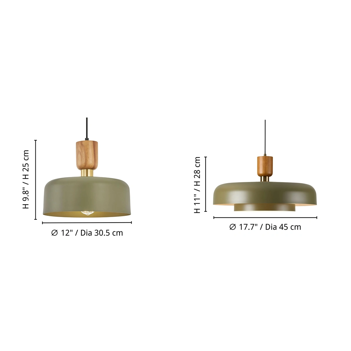 Praeth one-layer and two-layer pendant dimensions