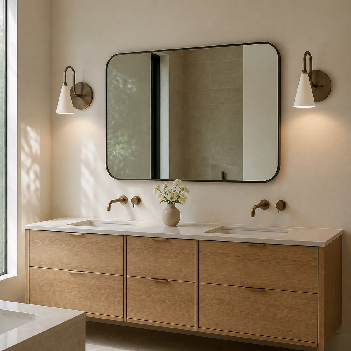 Briar Tapered Cone Shade Bathroom Vanity Sconce in Bathroom vanity - Cream