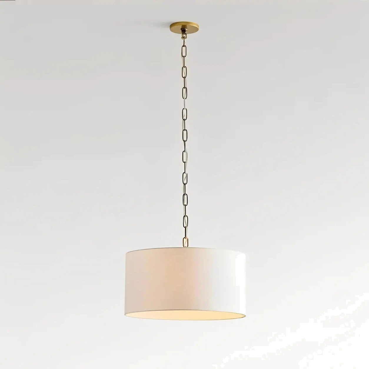 Mirenna 18-inch white linen drum pendant on white