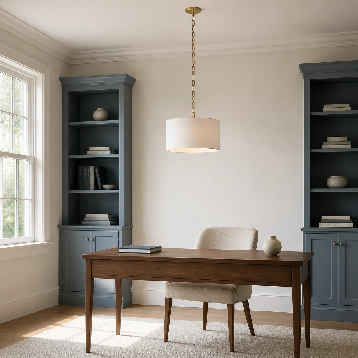 Mirenna 18-inch pendant above a tailored home office desk