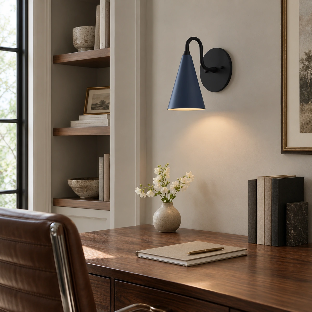 Briar Tapered Cone Shade Bathroom Vanity Sconce in Home office - Coal Blue