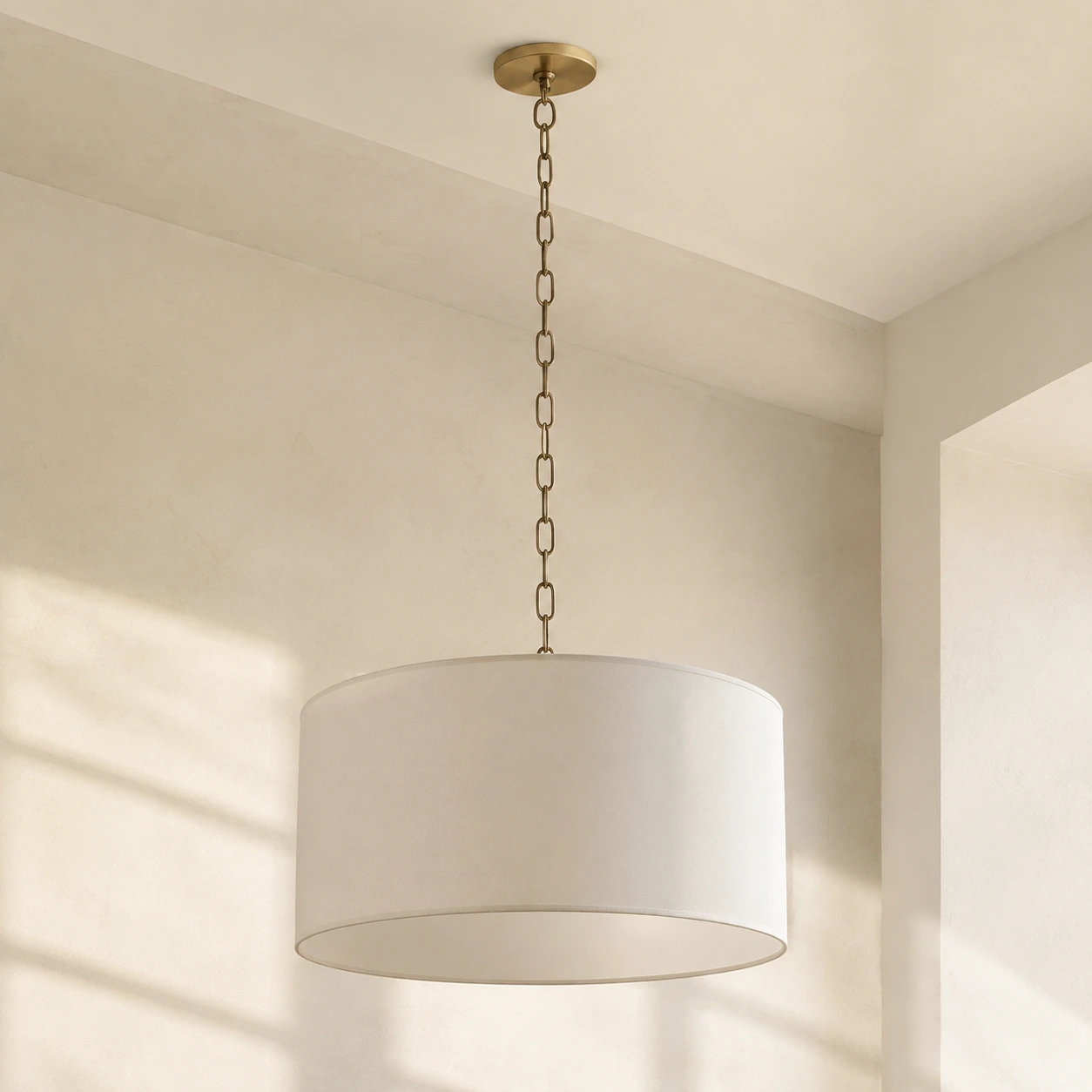 Mirenna white linen drum pendant in daylight