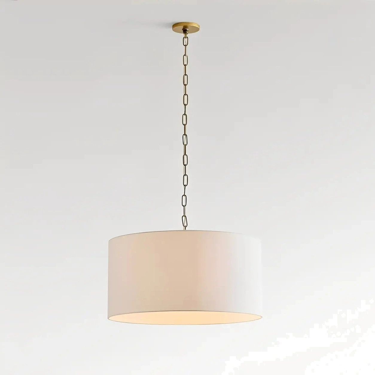 Mirenna 24-inch white linen drum pendant on white