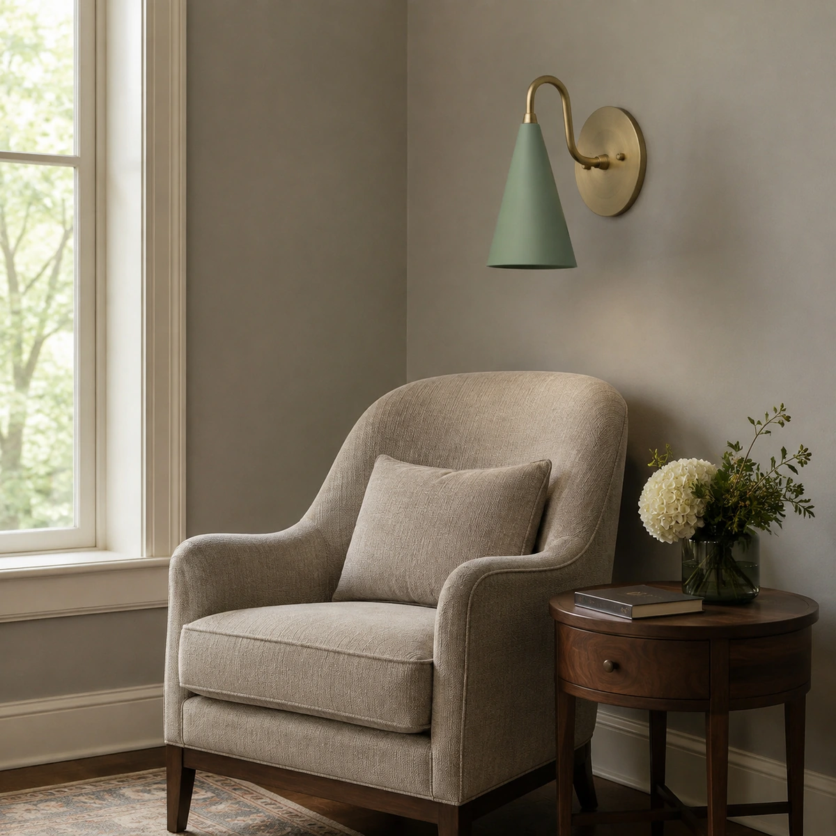 Briar Tapered Cone Shade Bathroom Vanity Sconce in Reading corner - Green