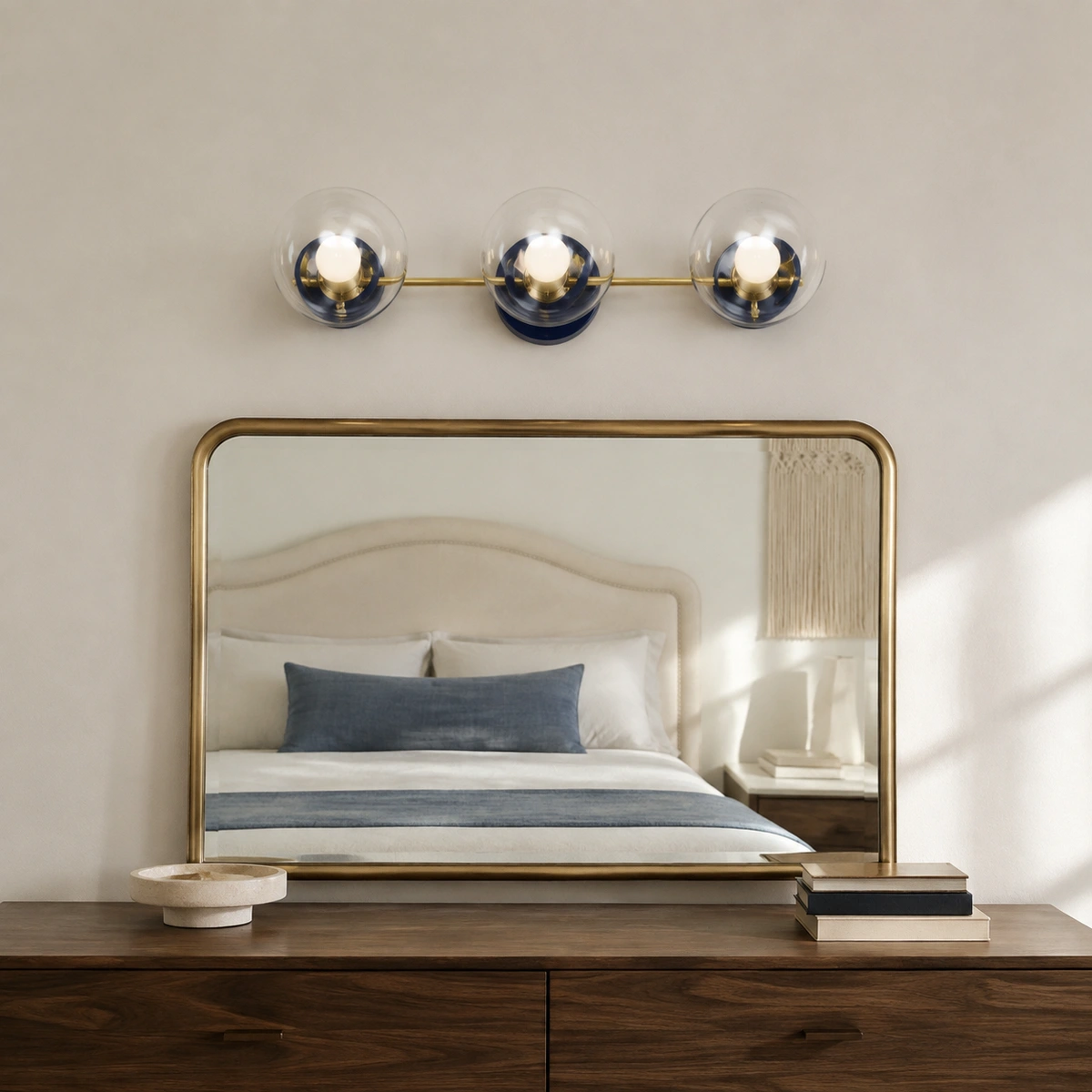 Bedroom Dresser · Navy Blue & Brass + Clear