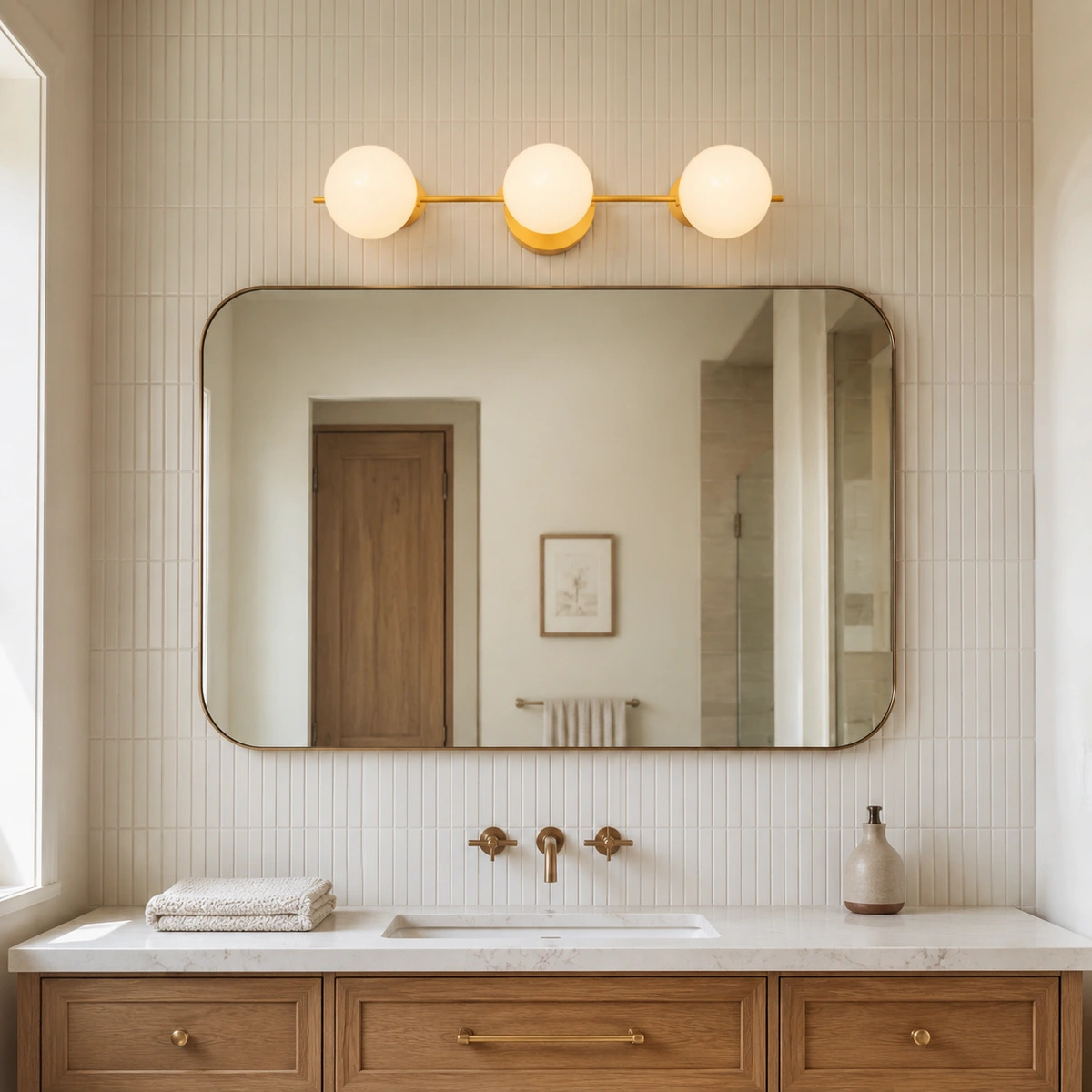 Nina Modern Colorful Globe Glass Bedroom Wall Sconce in a bathroom