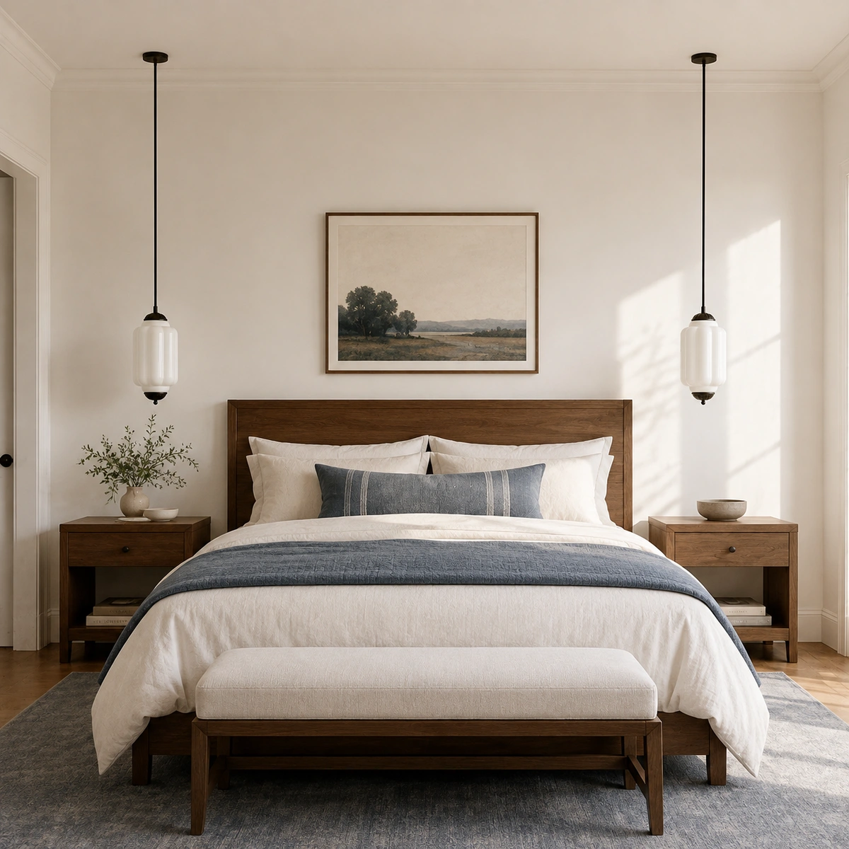 Lumi Milk Glass Eloise Milk Glass Shade Dining Room Pendant Light in a bedroom