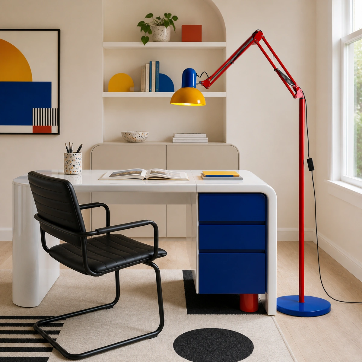 Modern Simplicity Iron Half Circle 1-Light Standing Floor Lamp For Bedroom in a home office