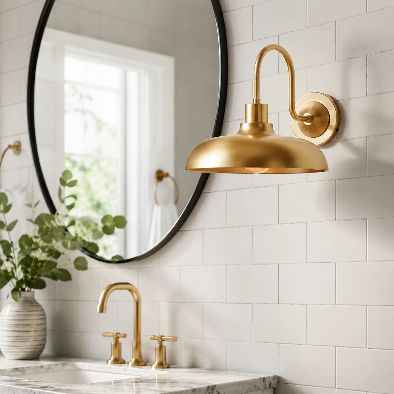 Antaeus dome wall sconce in a bright bathroom