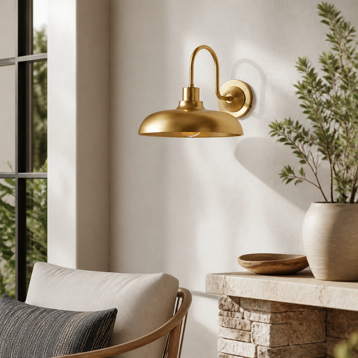 Antaeus dome wall sconce lighting a covered patio